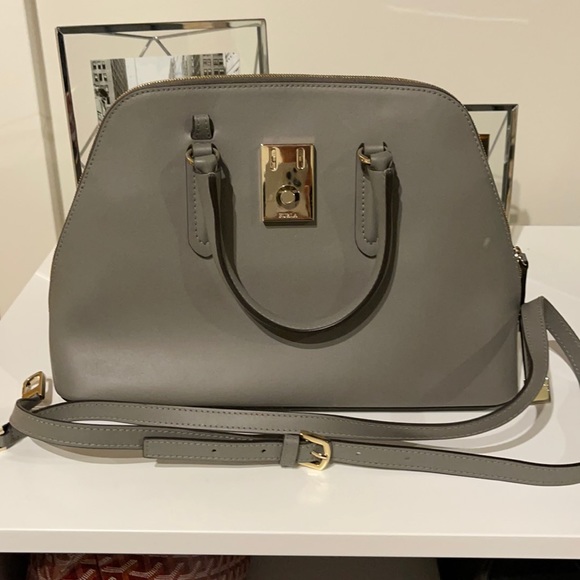 Furla Bags Furla Grey Medium Leather Satchel Shoulder Bag Poshmark